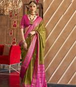 Mehndi silk blend Blend Patola Saree With Unstitched Blouse Piece
