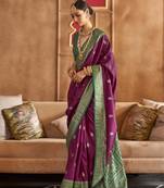 Purple silk blend Blend Patola Saree With Unstitched Blouse Piece
