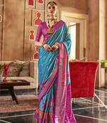 Sky Blue silk blend Blend Patola Saree With Unstitched Blouse Piece