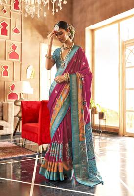 Rani silk blend Blend Patola Saree With Unstitched Blouse Piece 1