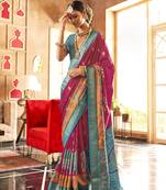 Rani silk blend Blend Patola Saree With Unstitched Blouse Piece