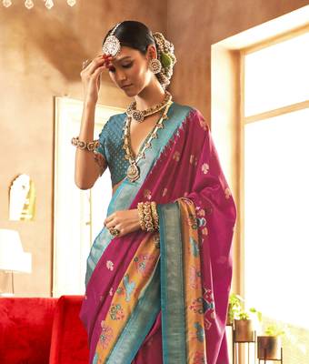 Rani silk blend Blend Patola Saree With Unstitched Blouse Piece 3