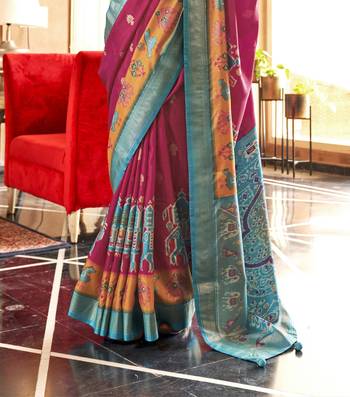 Rani silk blend Blend Patola Saree With Unstitched Blouse Piece 4