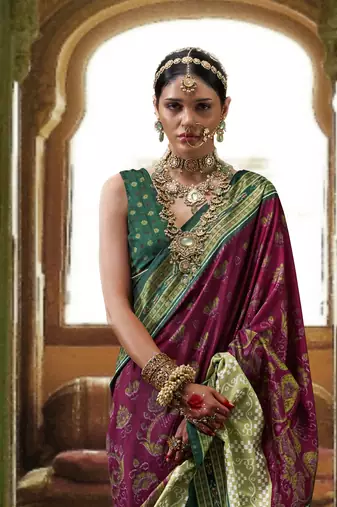 Rani silk blend Blend Woven Saree With Unstitched Blouse Piece