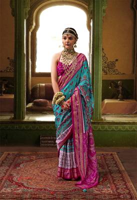 Sky Blue silk blend Blend Woven Saree With Unstitched Blouse Piece 1