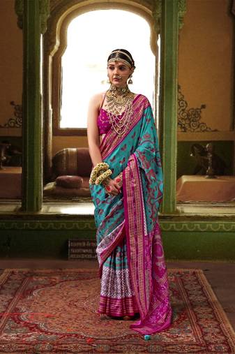 Sky Blue silk blend Blend Woven Saree With Unstitched Blouse Piece