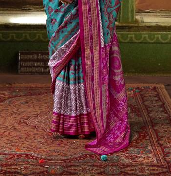Sky Blue silk blend Blend Woven Saree With Unstitched Blouse Piece 4