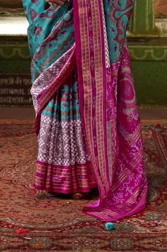 Sky Blue silk blend Blend Woven Saree With Unstitched Blouse Piece