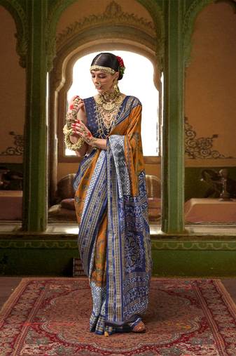 Mustard silk blend Blend Woven Saree With Unstitched Blouse Piece
