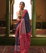Navy Blue silk blend Blend Woven Saree With Unstitched Blouse Piece