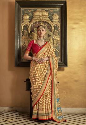 Mustard silk blend Blend Patola Saree With Unstitched Blouse Piece 1