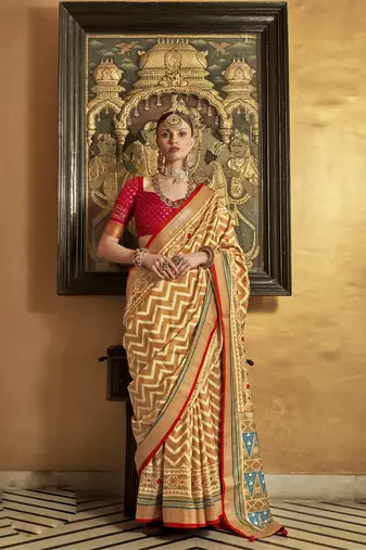 Mustard silk blend Blend Patola Saree With Unstitched Blouse Piece