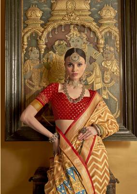 Mustard silk blend Blend Patola Saree With Unstitched Blouse Piece 2
