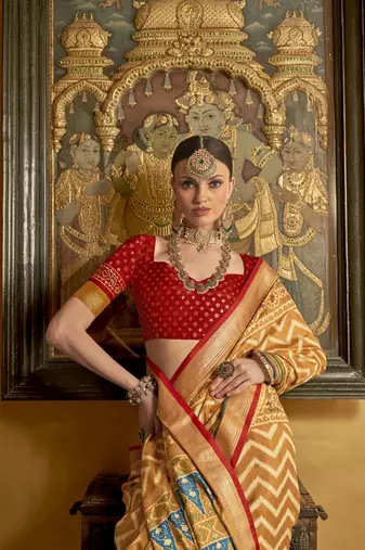 Mustard silk blend Blend Patola Saree With Unstitched Blouse Piece