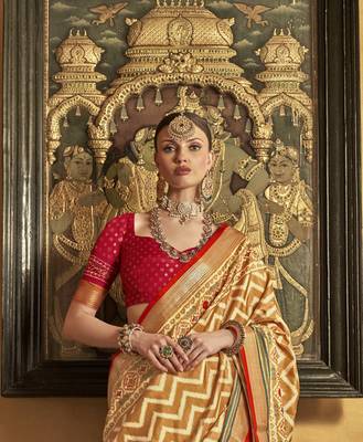 Mustard silk blend Blend Patola Saree With Unstitched Blouse Piece 3