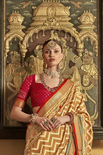 Mustard silk blend Blend Patola Saree With Unstitched Blouse Piece