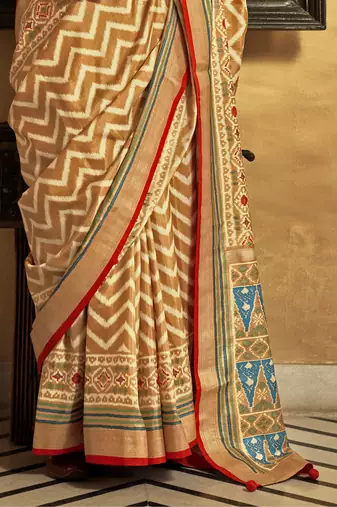 Mustard silk blend Blend Patola Saree With Unstitched Blouse Piece