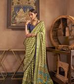 Parrot Green silk blend Blend Patola Saree With Unstitched Blouse Piece
