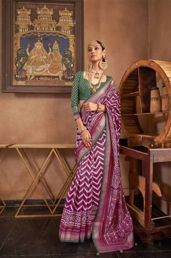 Wine silk blend Blend Patola Saree With Unstitched Blouse Piece
