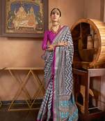 Grey silk blend Blend Patola Saree With Unstitched Blouse Piece