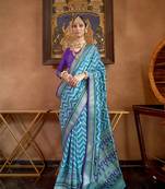Sky Blue silk blend Blend Patola Saree With Unstitched Blouse Piece