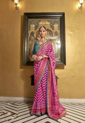 Rani silk blend Blend Patola Saree With Unstitched Blouse Piece 1