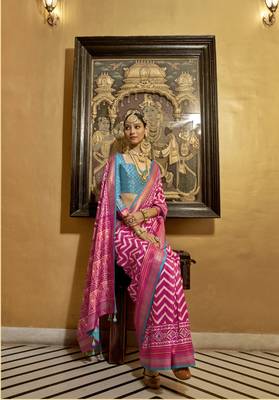 Rani silk blend Blend Patola Saree With Unstitched Blouse Piece 2