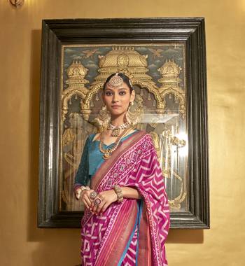 Rani silk blend Blend Patola Saree With Unstitched Blouse Piece 3