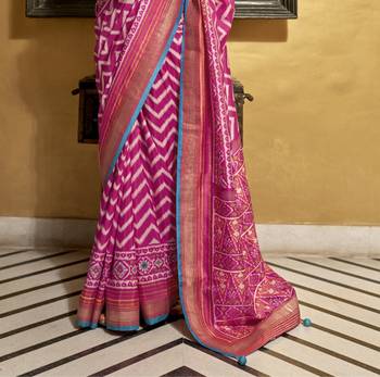 Rani silk blend Blend Patola Saree With Unstitched Blouse Piece 4