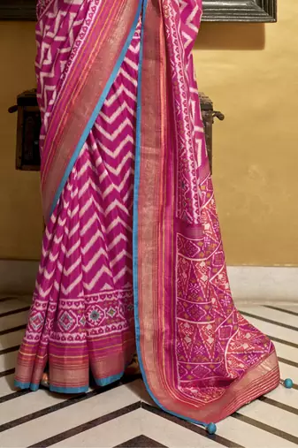 Rani silk blend Blend Patola Saree With Unstitched Blouse Piece