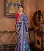 Navy Blue silk blend Blend Patola Saree With Unstitched Blouse Piece