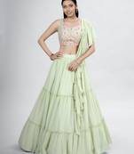 Green Georgette Thread Work Lehenga