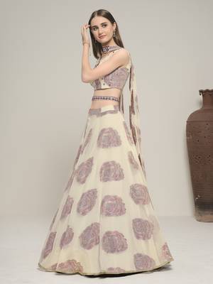 Off White Color Jacquard base Lehenga Choli with Dupatta & Belt 2