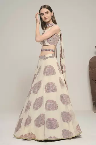 Off White Color Jacquard base Lehenga Choli with Dupatta & Belt