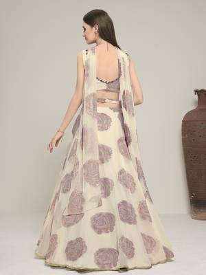 Off White Color Jacquard base Lehenga Choli with Dupatta & Belt 3
