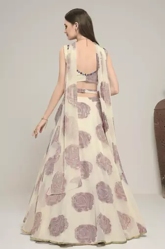 Off White Color Jacquard base Lehenga Choli with Dupatta & Belt