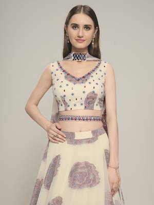 Off White Color Jacquard base Lehenga Choli with Dupatta & Belt 4