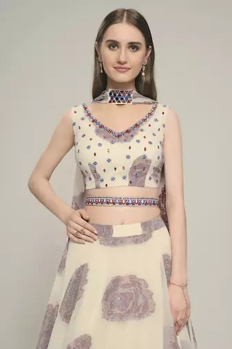 Off White Color Jacquard base Lehenga Choli with Dupatta & Belt