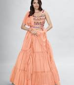 Peach Thread Work Lehenga Choli Set