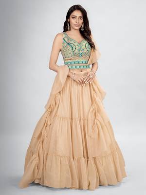 Beige Thread Work Lehenga Choli Set 1