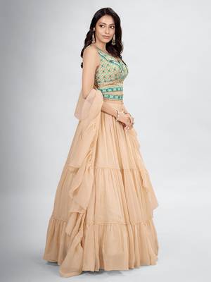Beige Thread Work Lehenga Choli Set 2
