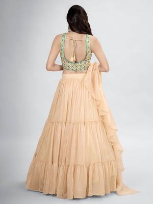 Beige Thread Work Lehenga Choli Set 3