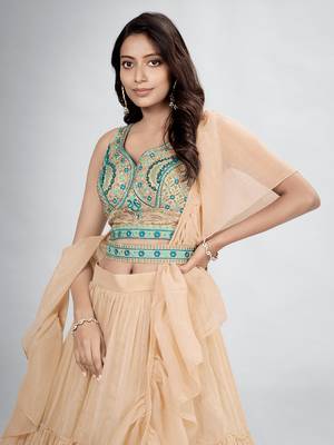 Beige Thread Work Lehenga Choli Set 4
