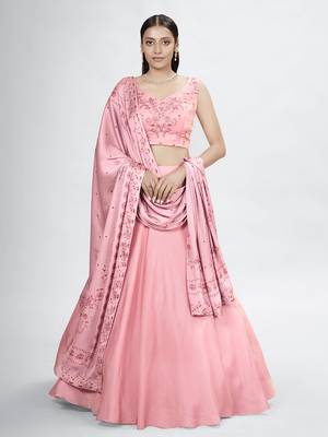 Blush Pink Floral Embroidered Lehenga Choli Set 1
