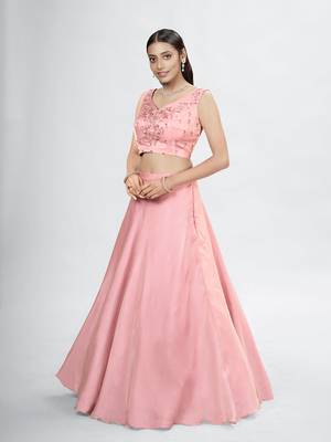 Blush Pink Floral Embroidered Lehenga Choli Set 2