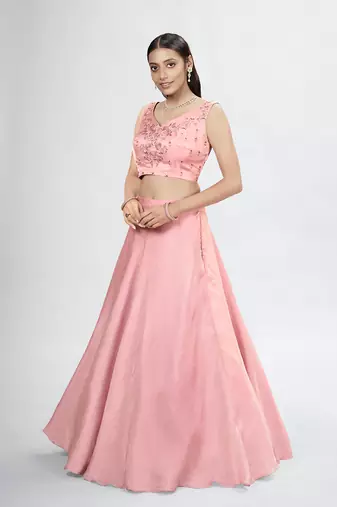 Blush Pink Floral Embroidered Lehenga Choli Set