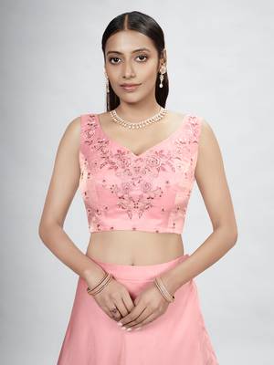 Blush Pink Floral Embroidered Lehenga Choli Set 4