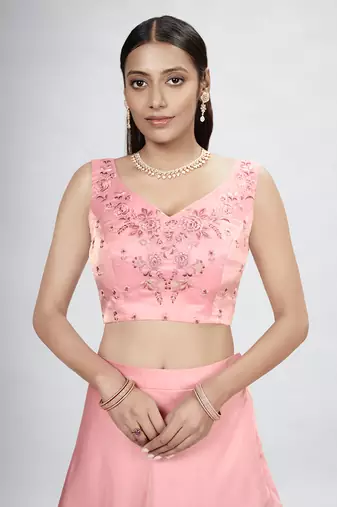 Blush Pink Floral Embroidered Lehenga Choli Set