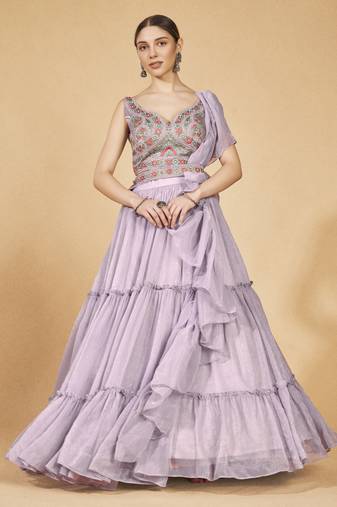 Lavender Sweetheart Neck Embroidered Lehenga Choli
