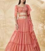 peach Embroidered Gota Patti Lehenga Choli Set